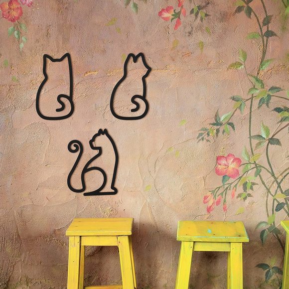 3 Pieces Black Cat Metal Wall Art Wire Wall Sign Cat Sign Decor For Kitchen🙈 - Picture 6 of 7